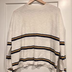 Miou Muse Striped Women's Crew Neck Pullover Sweater Viscose Cream & Navy S